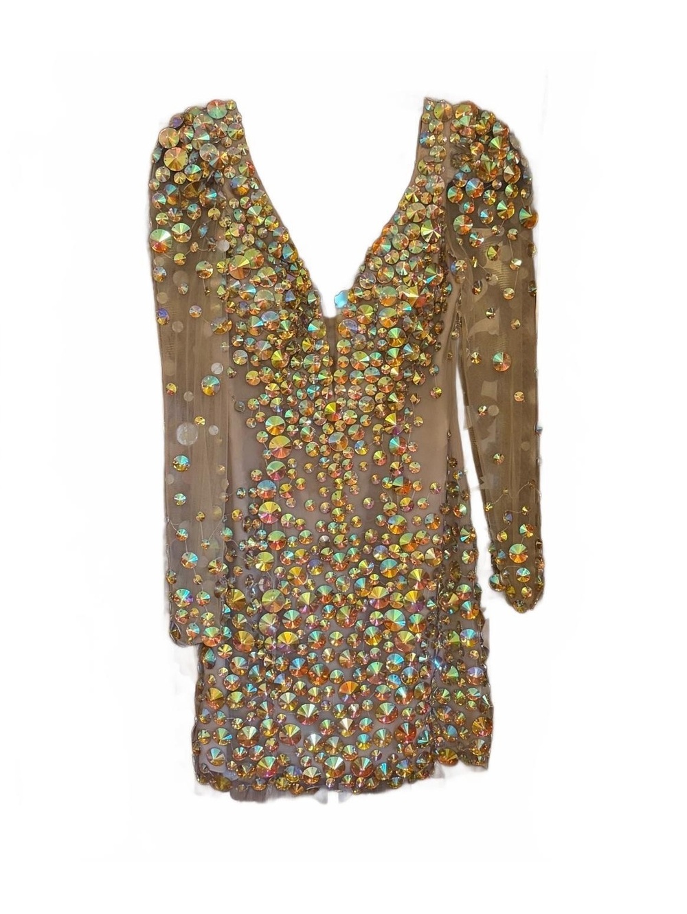 Sherri Hill Embellished Nude Mesh Dress Size 4